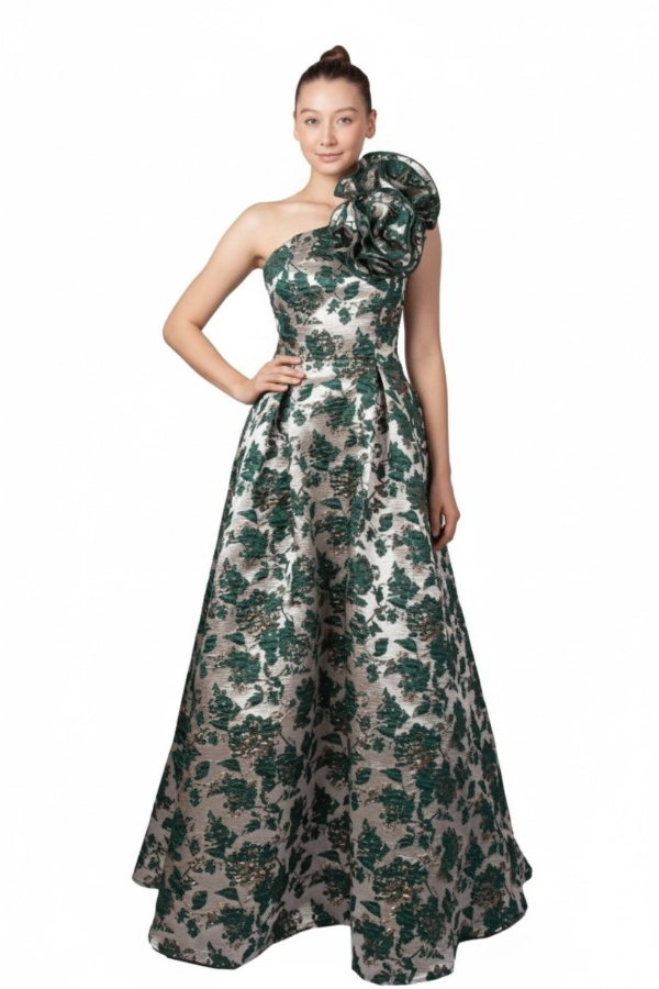 One shoulder textured ball gown