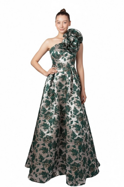 One shoulder textured ball gown