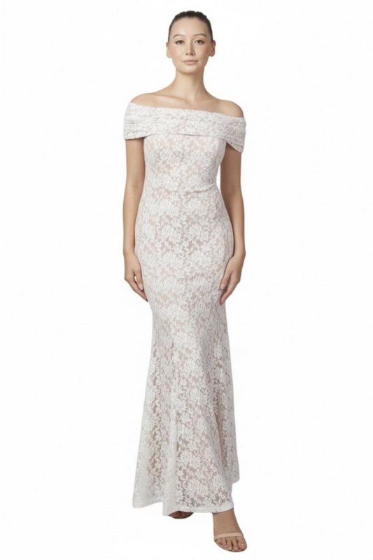 Fitted Off Shoulder Lace Gown