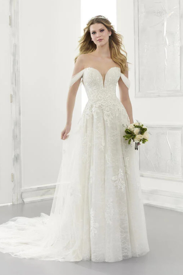 Sweetheart off shoulder lace gown