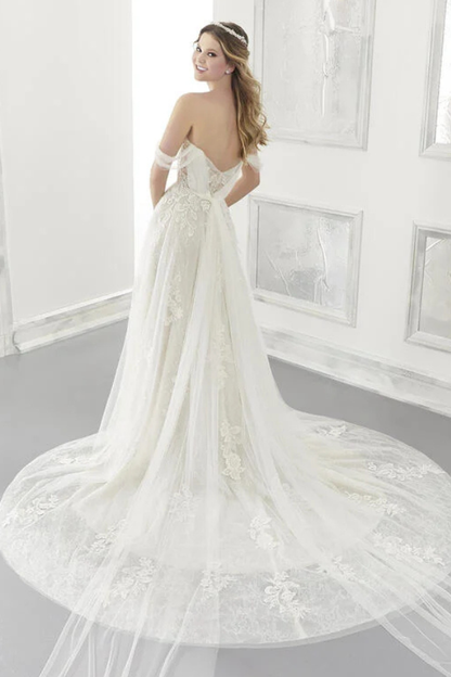 Sweetheart off shoulder lace gown