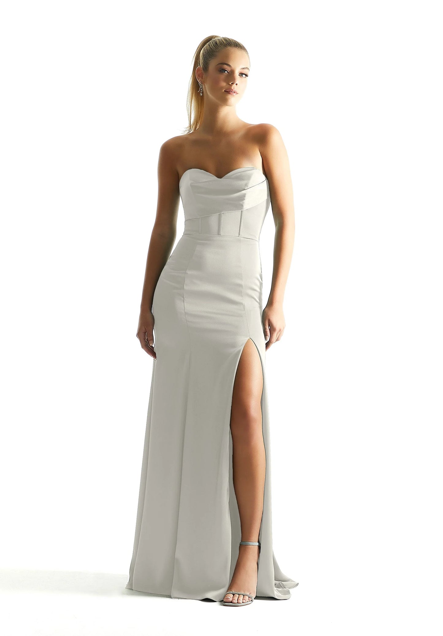 Corset fit and flare luxe satin gown
