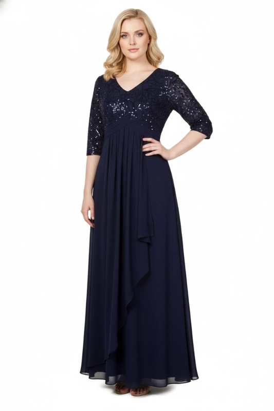 Sleeved sparkle and chiffon gown