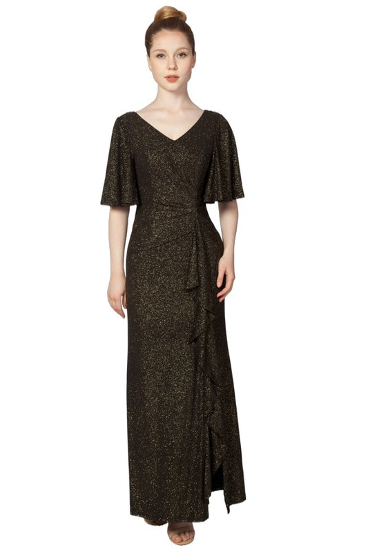 Flutter sleeve formal dress V neck