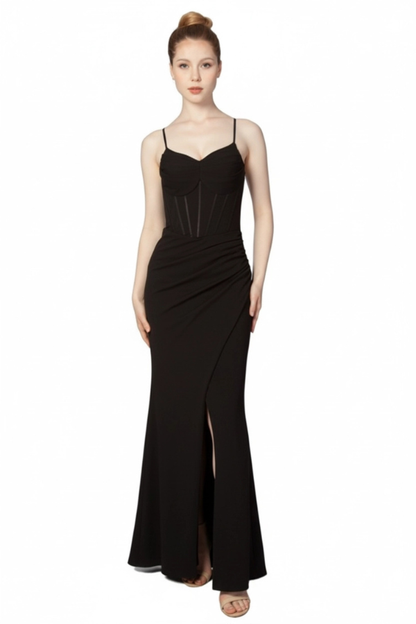 Fitted corset floor length gown