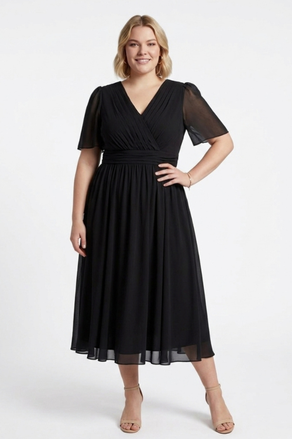 Chiffon V neck midi dress