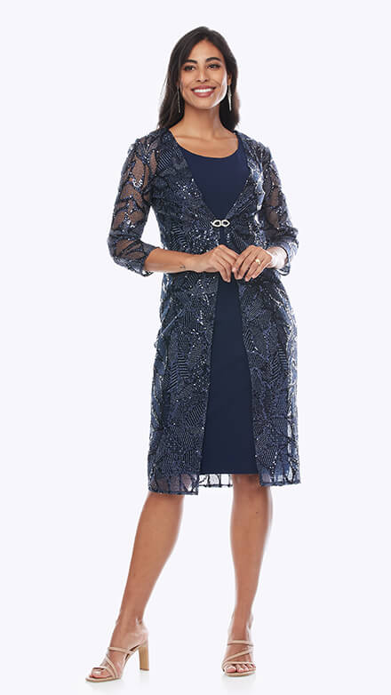 Short stretch jersey dress with sequin jacket