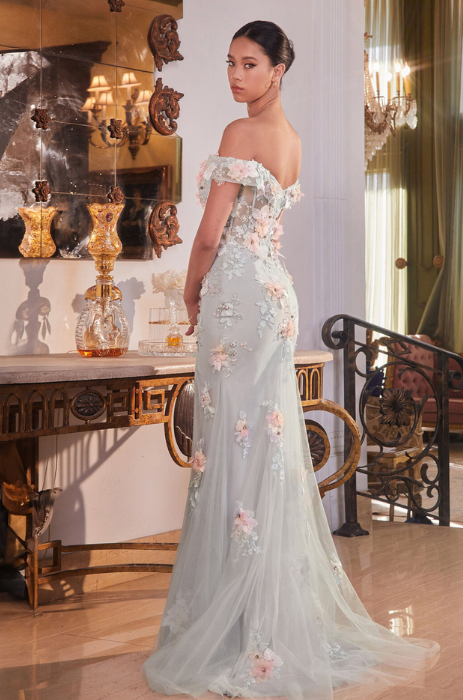 3D floral beaded long off the shoulder corset dress SALE