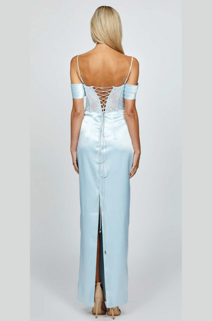 Blue satin corset gown