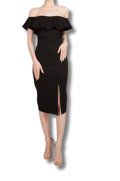 Off shoulder knee length dress