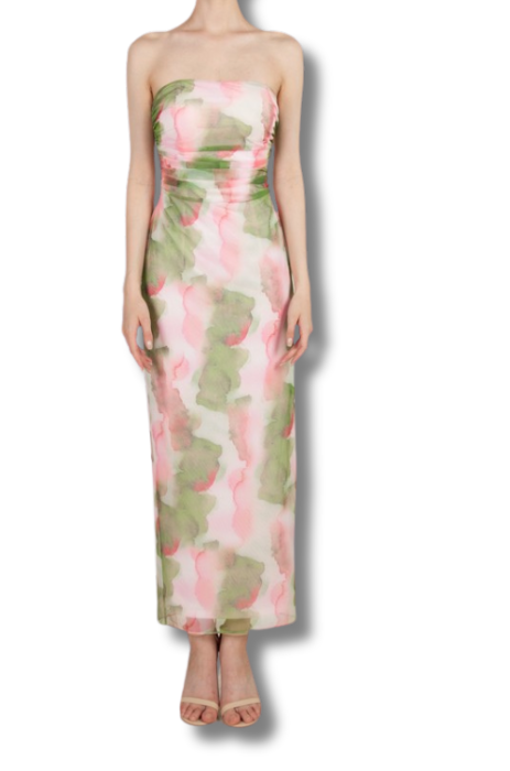 Watercolour strapless midi