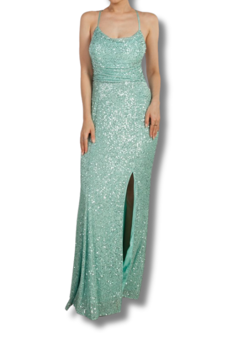 Sequin strapped back gown