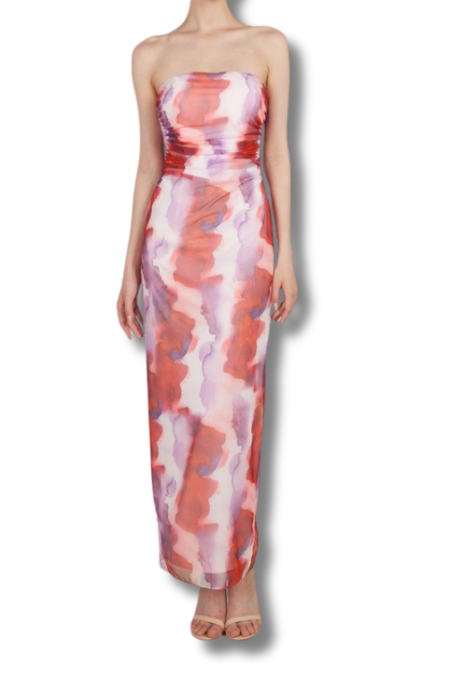 Watercolour strapless midi