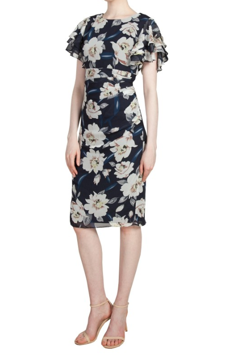 Floral knee length dress with ruffled sleeves