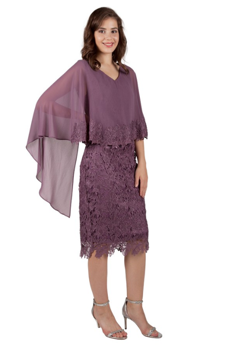 Lace dress with chiffon cape