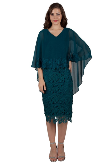 Lace dress with chiffon cape