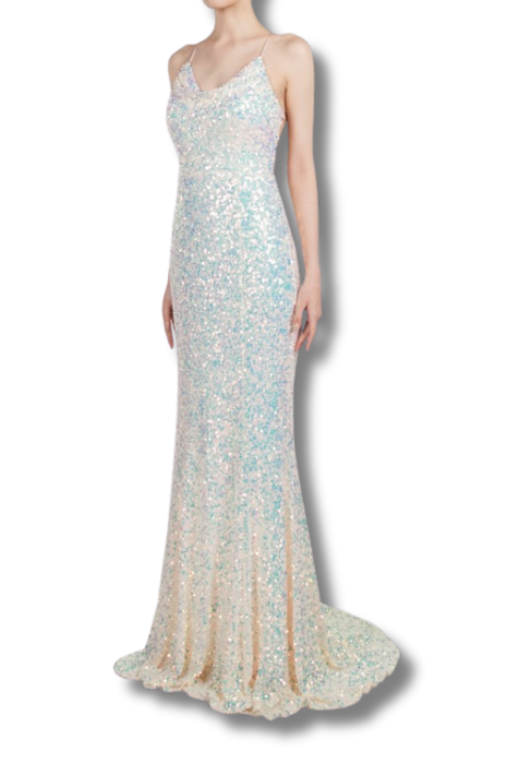 Sequin cowl neck gown