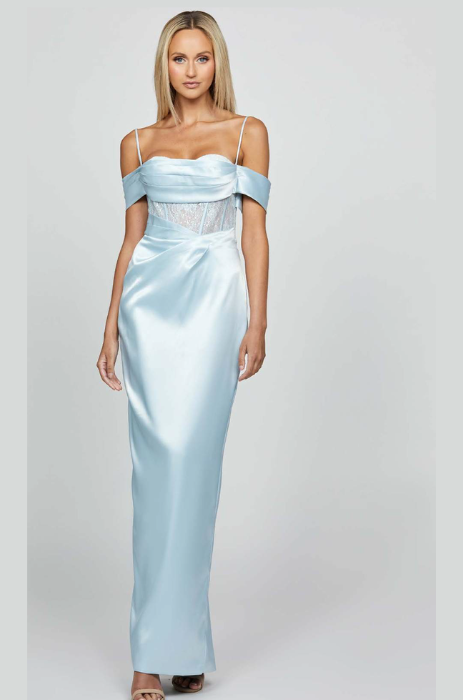 Blue satin corset gown