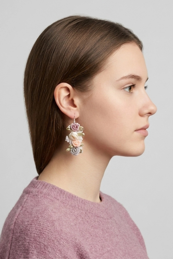 Fabric flower drop earing