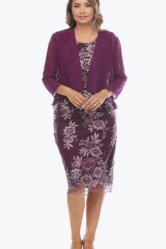 Embroidered sequin lace short dress with chiffon jacket