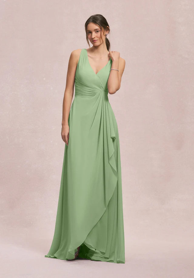 V-Neck Chiffon Bridesmaid Dress with Cascading Ruffle