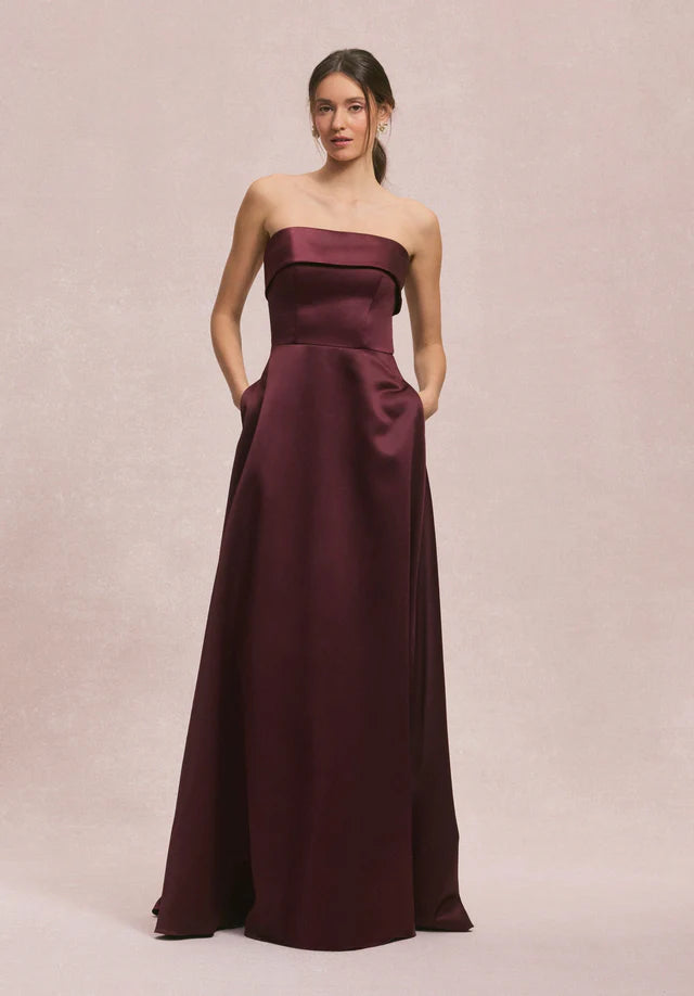 Satin A-Line Bridesmaid Dress with Cuffed Neckline