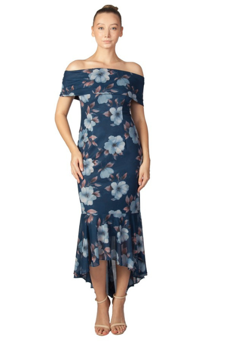 Floral off shoulder midi dress