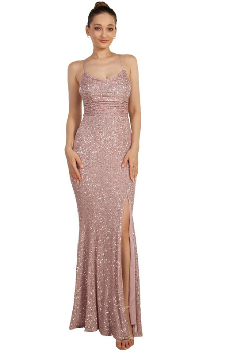 Sequin strapped back gown