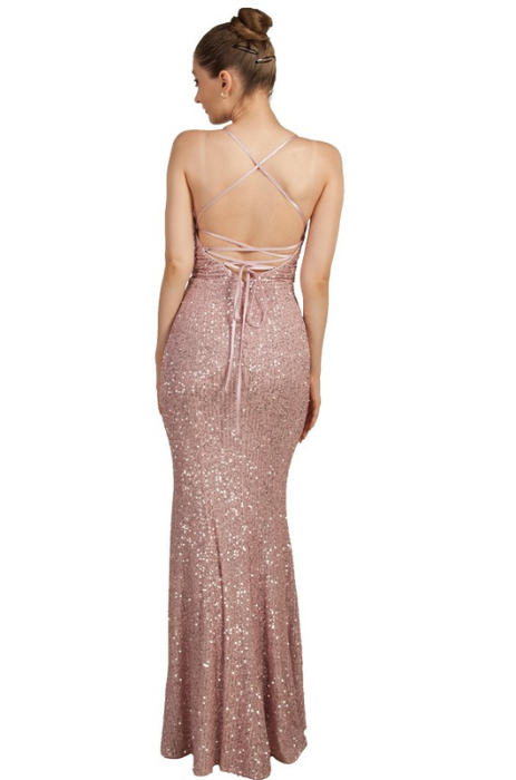 Sequin strapped back gown