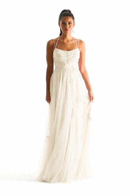 Draped Net Dress with Appliqués