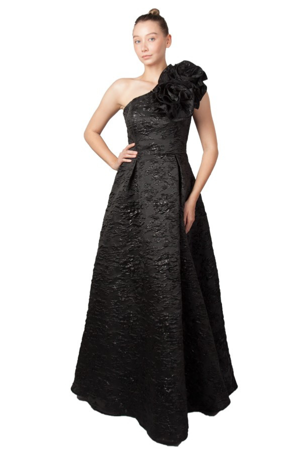 One shoulder textured ball gown