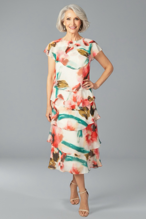 Floral tiered chiffon dress