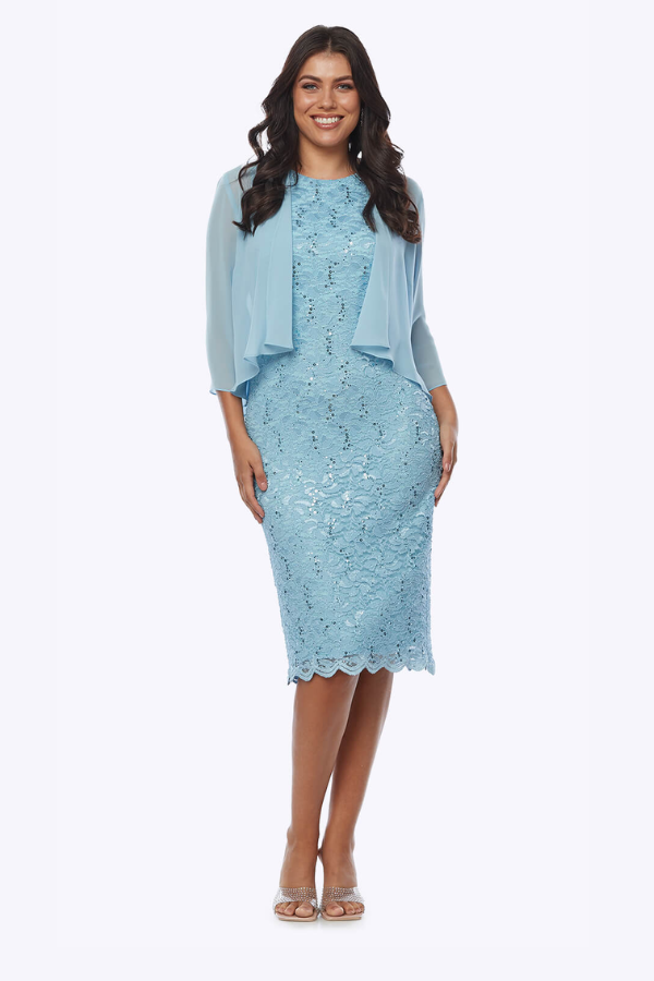 Stretch sequin lace dress with chiffon jacket