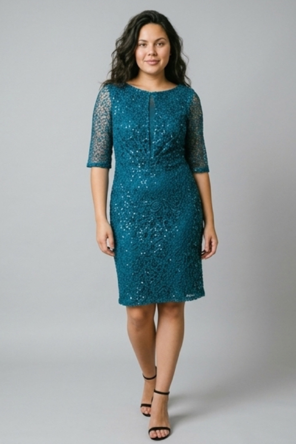 Sequin net dress with sleeves