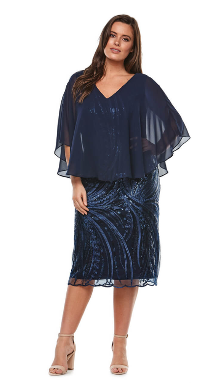 Sequin skirt dress with chiffon cape