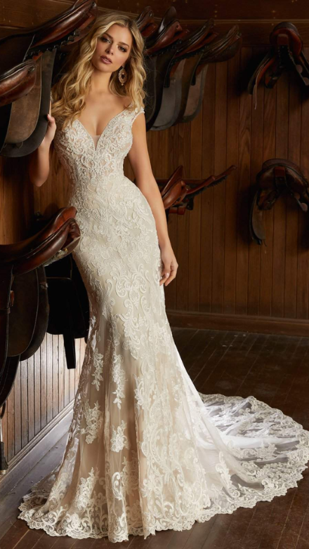 Beaded lace wedding gown