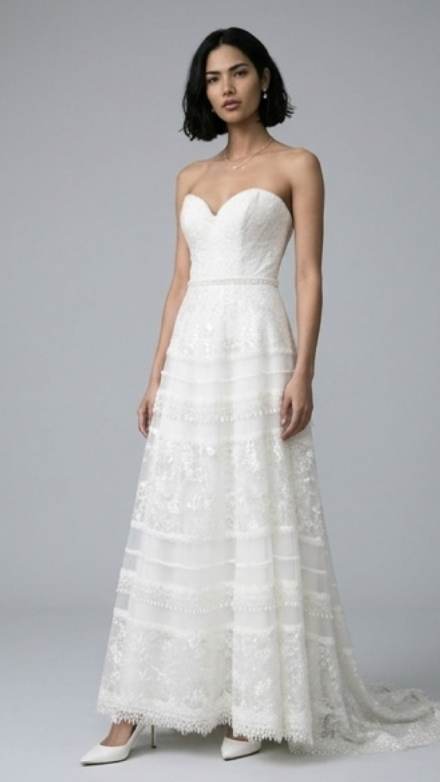 Boho lace detail strapless gown