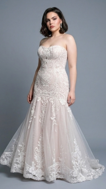 Strapless mermaid lace gown