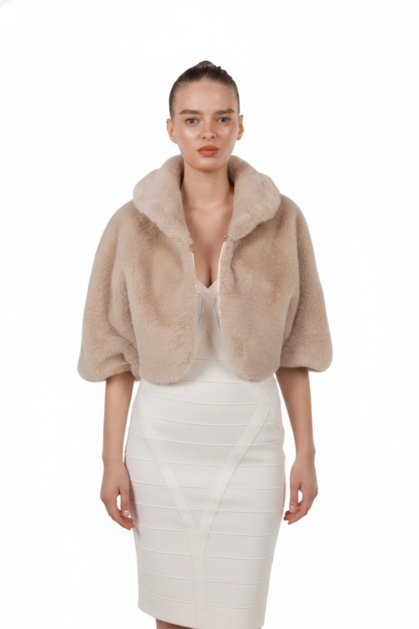 Beige short sleeve faux fur