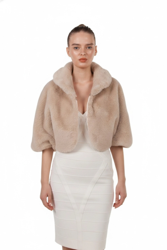Beige short sleeve faux fur