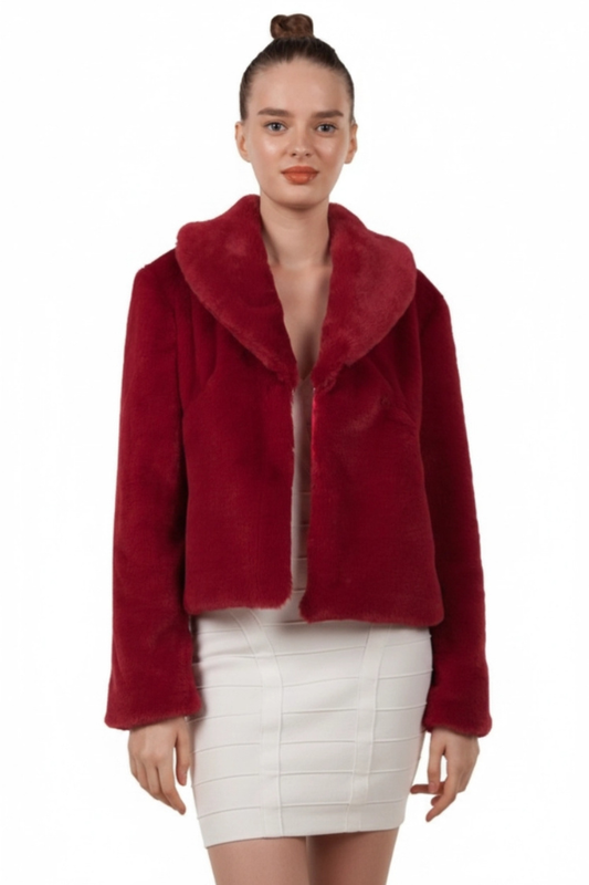 Long sleeve faux fur coat
