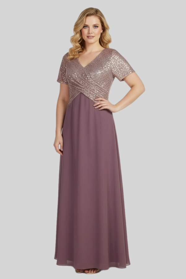 Sequin sleeve dress with chiffon skirt