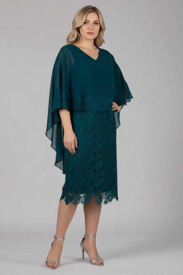 Lace dress with chiffon cape
