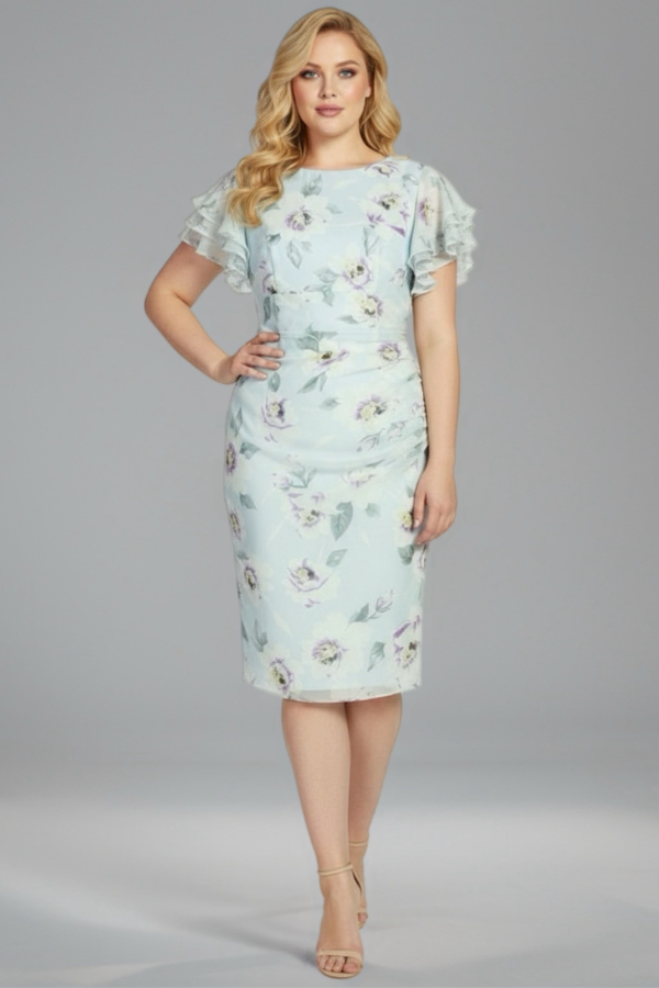 Floral knee length dress with ruffled sleeves