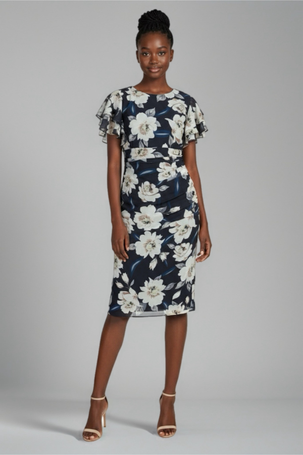 Floral knee length dress with ruffled sleeves