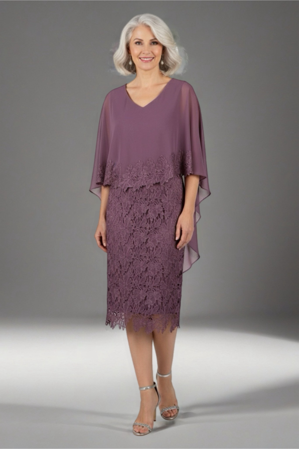 Lace dress with chiffon cape