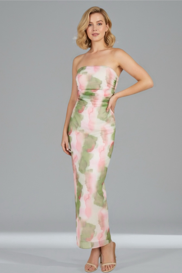 Watercolour strapless midi
