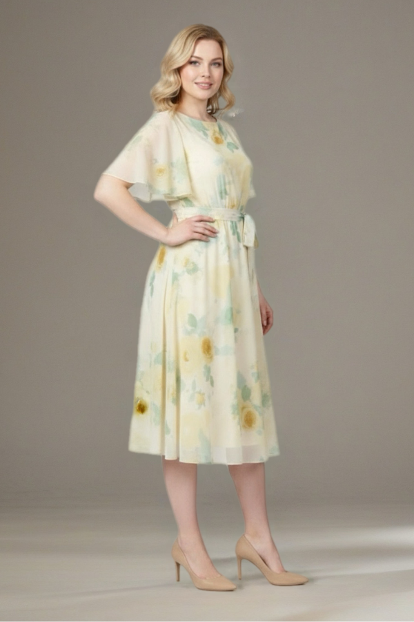 Floral chiffon flutter sleeve dress