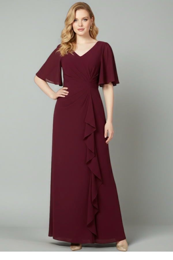 Flutter sleeve stretch cape gown