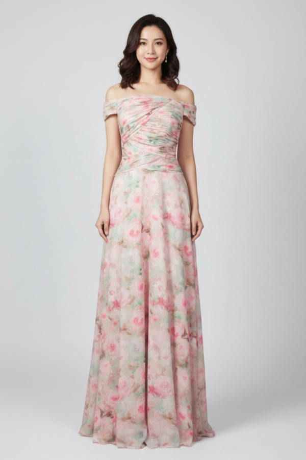 Floral off shoulder maxi dress